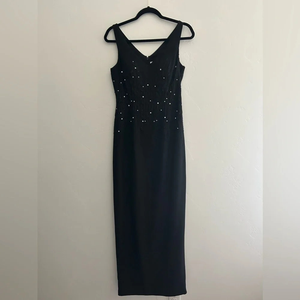 Vintage Speed Fashions Beaded Formal Dress Size Small Black Wedding Guest LBD